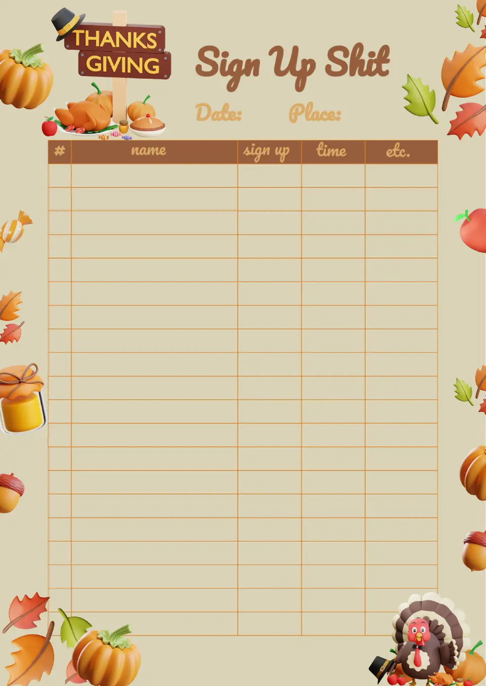 free thanksgiving sign up sheet template for google docs